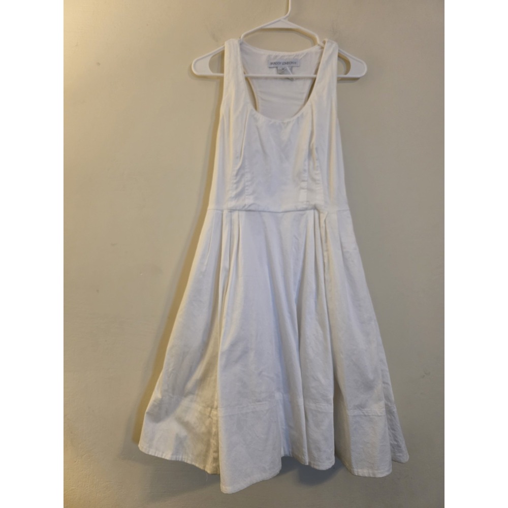 Maggy London White Lace Racerback Fit Flare Dress Size 8 Cotton Blend Pleated